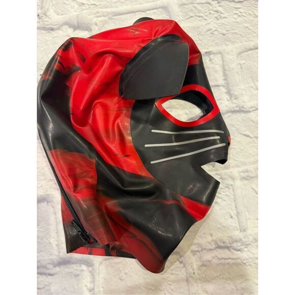 MKLLatexCouture Kinky Kitty Marbled Latex Hood size small excellent condition - Picture 6 of 6
